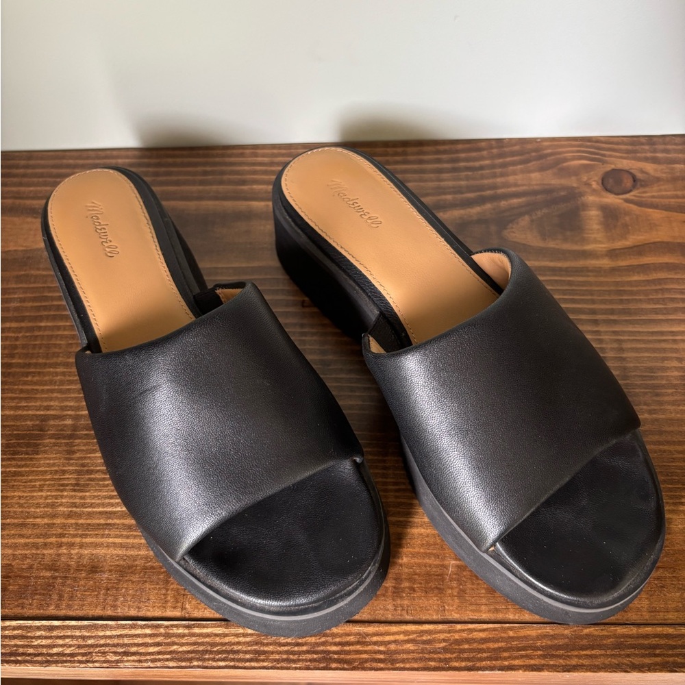 Madewell Black Leather Platform Mules